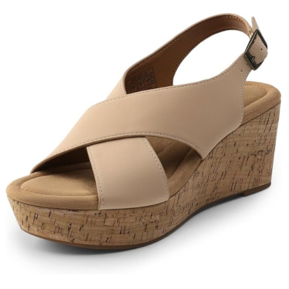 DREAM PAIRS Women's Wedge Comfortable Ankle Strap Platform Shoes KHAKI Size 9